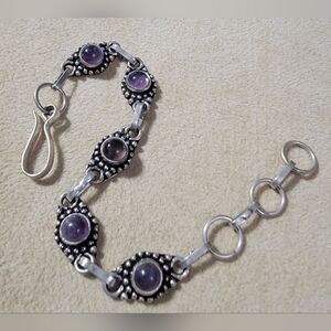 Handmade 925 Sterling Silver 8" Amethyst Gemstone Bracelet